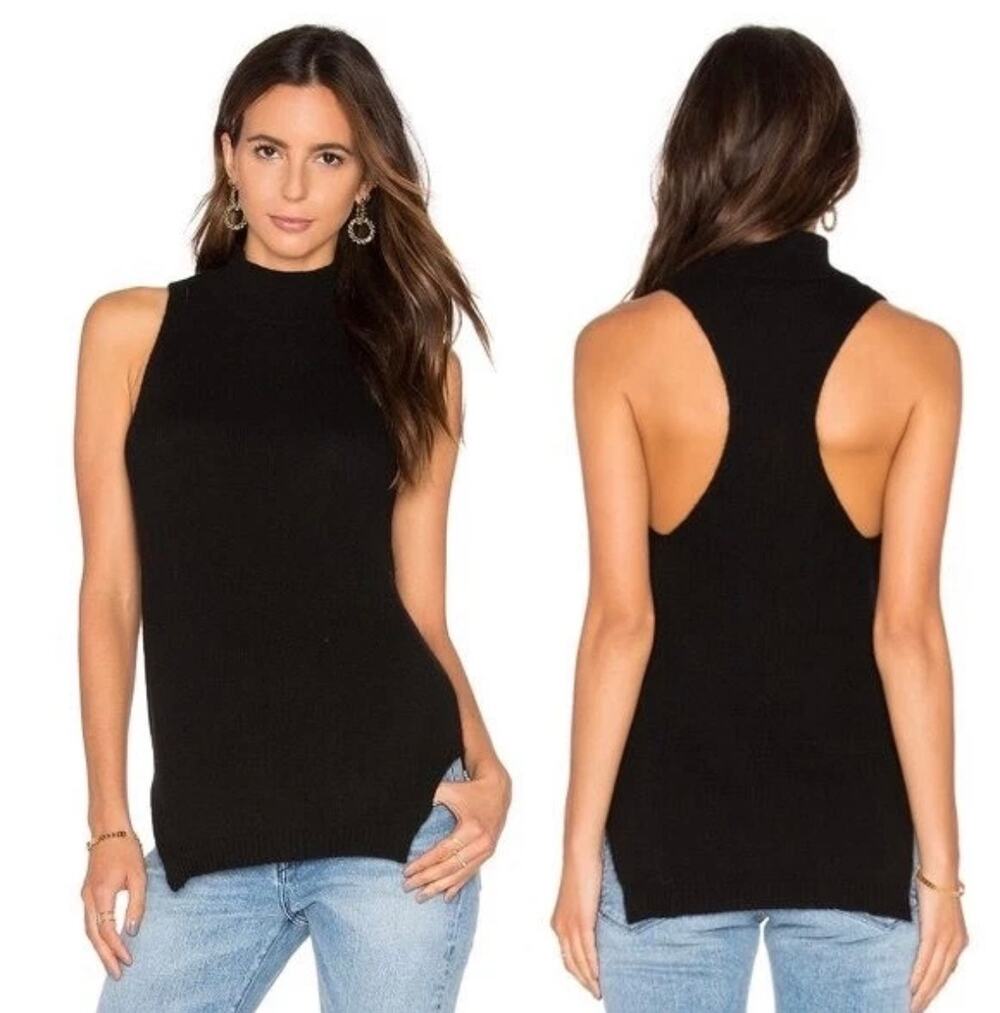 NWT Black Sleeveless Mock Neck Sweater Vest Knit Tank Top XS